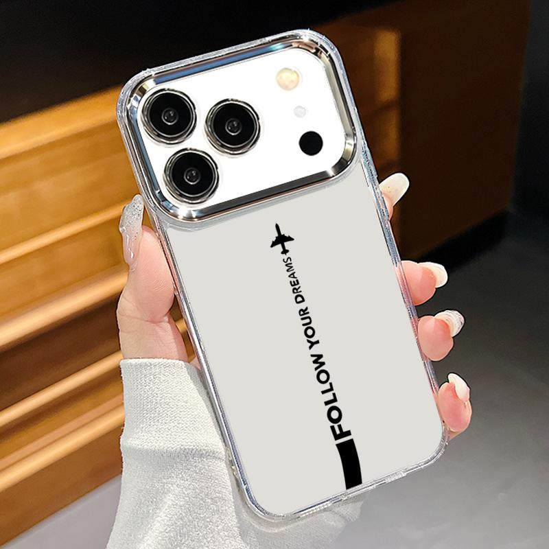 

Airplane Snow Mountain Landscape Pattern Case For iPhone 17 Pro Max Plating Lens Frame Clear Soft Cover For iPhone 16 15 14 13 Pro Max 11 16E 17E iPhone 11 прозорий
