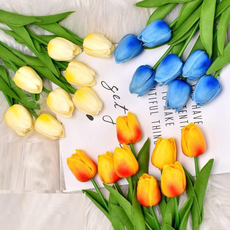 10pcs Simulation Plant PU Tulips Fake Flowers El Wedding Decorative Pink Tulip Branch Home Decoration Artificial Flowers