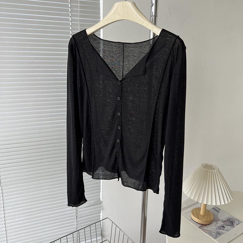 Women's Summer V-Neck Long-Sleeve Sun-Protective Knit Top