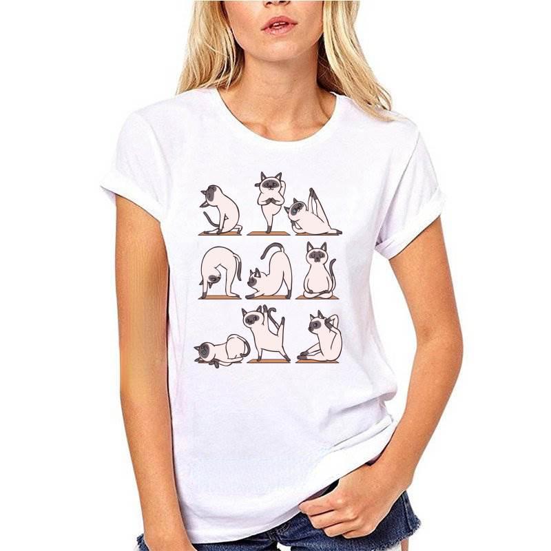 Classic Aesthetic Siamese Cat Yoga Cartoon Printed T-shirt Kawaii Women Man Summer Slim Breathable Short-sleev Ropa Hombre Tops