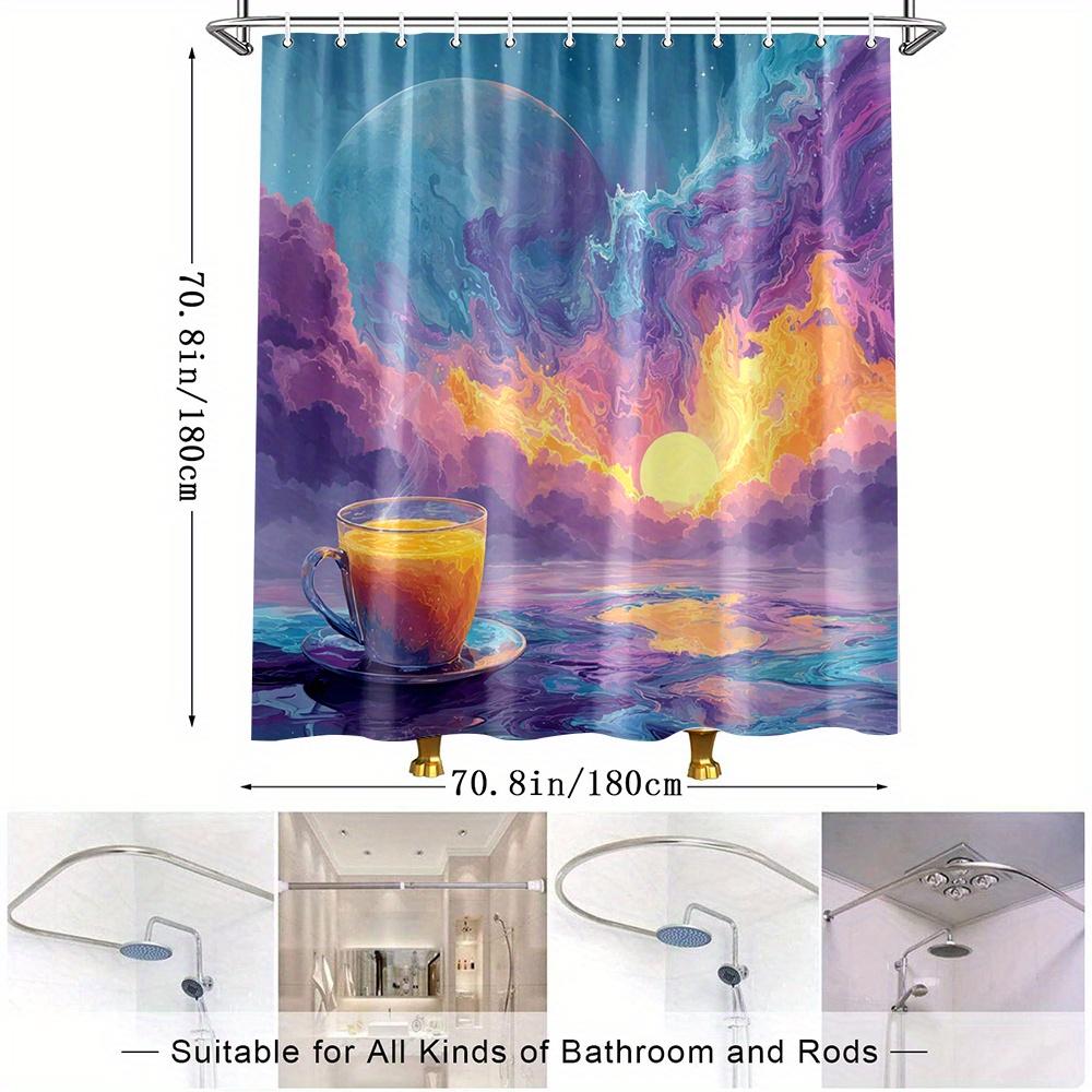 1pc Stunning Sunrise Coffee Bath Curtain with Colorful for Galaxy Design, Perfect Bathroom Decor, Polyester Fabric,