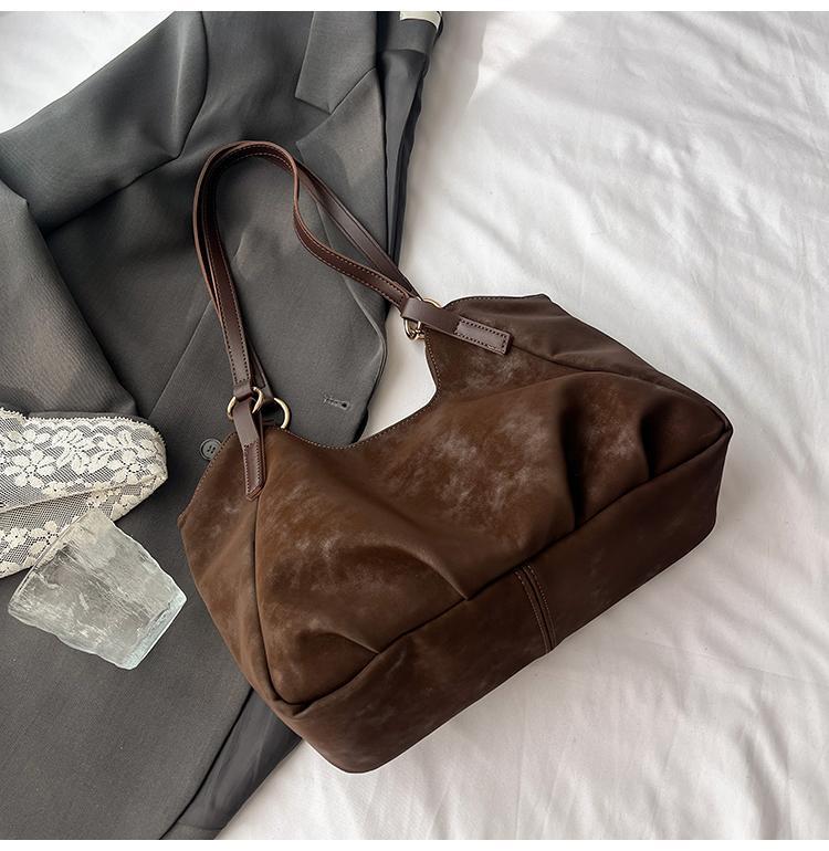 Vintage Suede Handbag Women Commuter Tote Bag Shoulder Underarm Bag