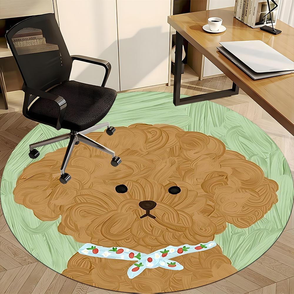 1pcPoodle, Bowtie Office Round Area Rug, Indoor Mat Suitable ForOffice, Under Office Chairs Bedroom Living Room Home Decor, Room Deco 049