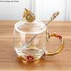Emaliowany Kolorowy Kubek do Herbaty z Kwiatami Domowy Kubek do Wody Salonowy Kubek do Kawy Kryształowy Szklany Kubek do Herbaty z Pokrywką i Łyżeczką Naczynie do Napojów z Uchwytem