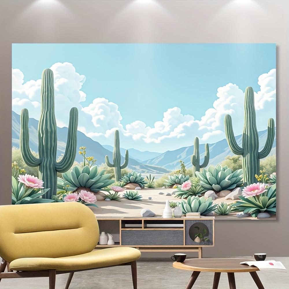2D Plane Watercolor Desert Cactus Party Background Fabric Indoor and Outdoor Event Decoration Polyester Fiber