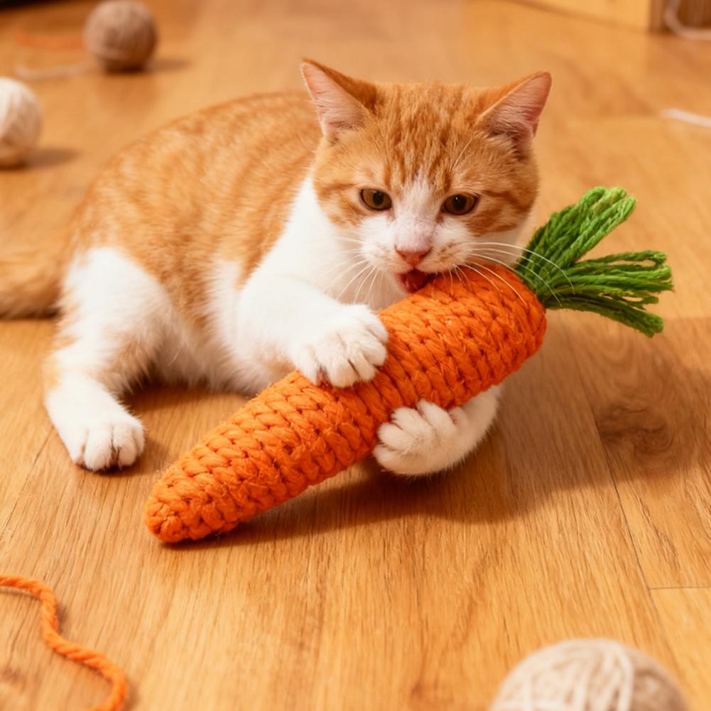 Cat Toy Carrot Sound Pet Products Bite Resistant Paper Rope Scratcher Clean Teeth Interactive Play Cat Carrot Chew Toy For Cat