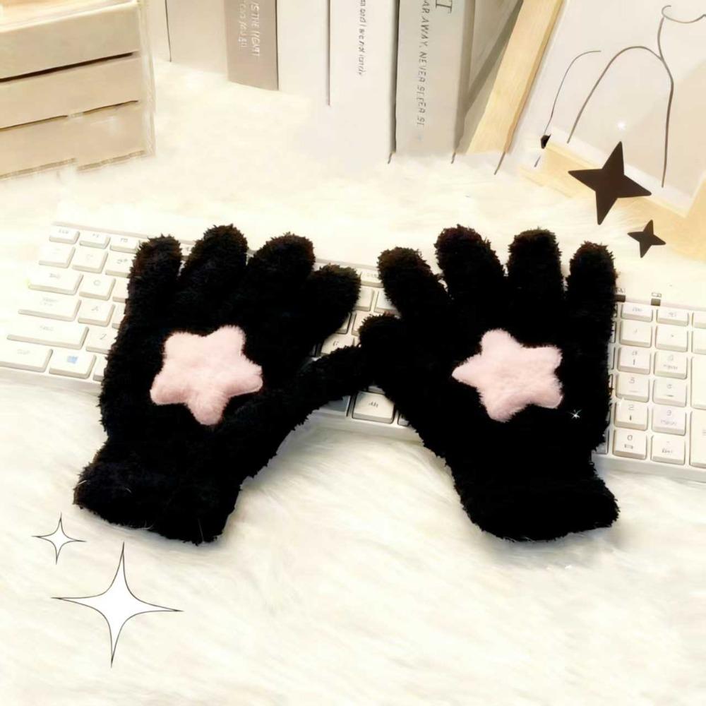 Cute Coral Velvet Gloves Cycling Winter Star Gloves Warmer Warm Gloves Women