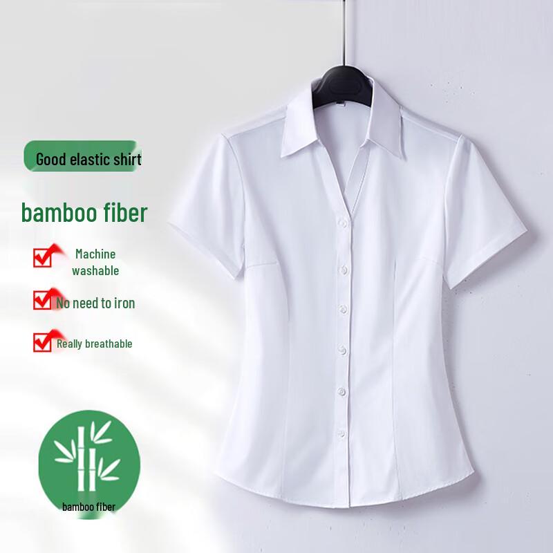 Trouman Women's Bamboo Fiber V-Neck Professional Short Sleeve Blouse