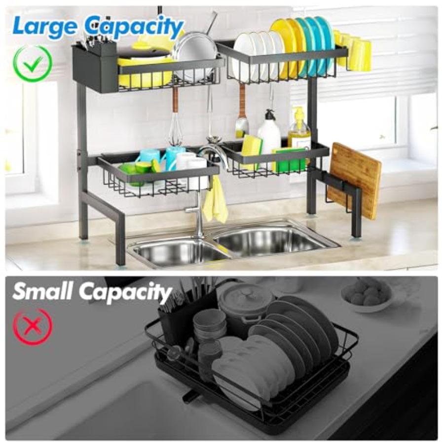 4 Baskets 2-Tier Over The Sink Dish Drying Rack 26.57-35 Large Sink Rack for Kitchen Extensible and Adjustable Saving Kitchen S