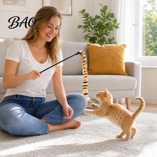 Scratch-resistant Cat Toy Funny Stick Toy, Toys for Indoor Cats, Interactive Engagement Teaser Wand, Plush Kitten Toys, Play Exercise Tail