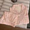 Cute Self-Deprecating Bear Pajamas Women'S Summer Short-Sleeved Sweet Pink Plaid High-Value Loungewear Suit
