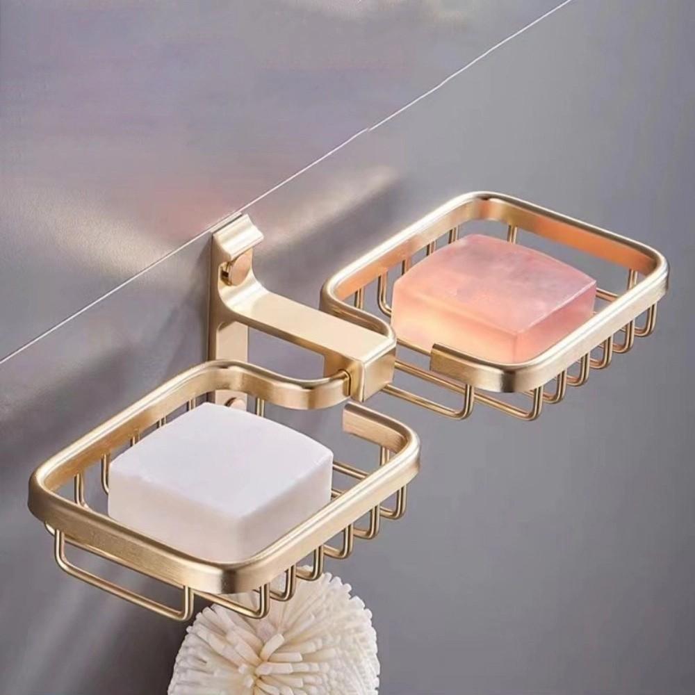 Aluminum Wall-mounted Soap Dish Punch-Free Self Adhesive Bathroom Soap Box Strong Load-bearing Rust-proof Soap Drain Box Kitchen
