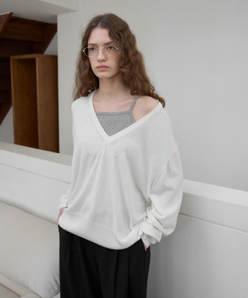 FROMWHERE Linen V-Neck Knit Ivory
