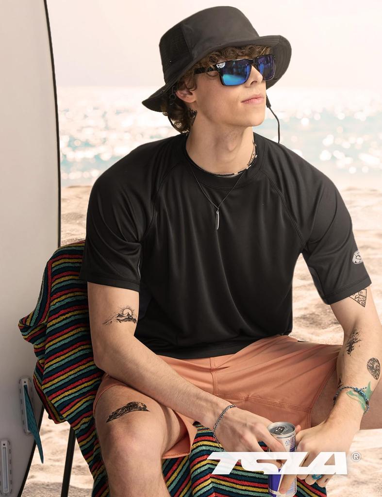 Tesla Short Sleeve Rash UV Flatlock Crew Neck Comfortable Waterproof UV Outdoor Men's Guard, Protection, Sweat-Wicking, Quick-Drying, Lightweight,