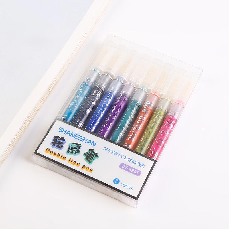 

Children s Dual-Line Outline Highlighter Pen Set - 8 or 12 Colors for Drawing and Journaling Round tip
