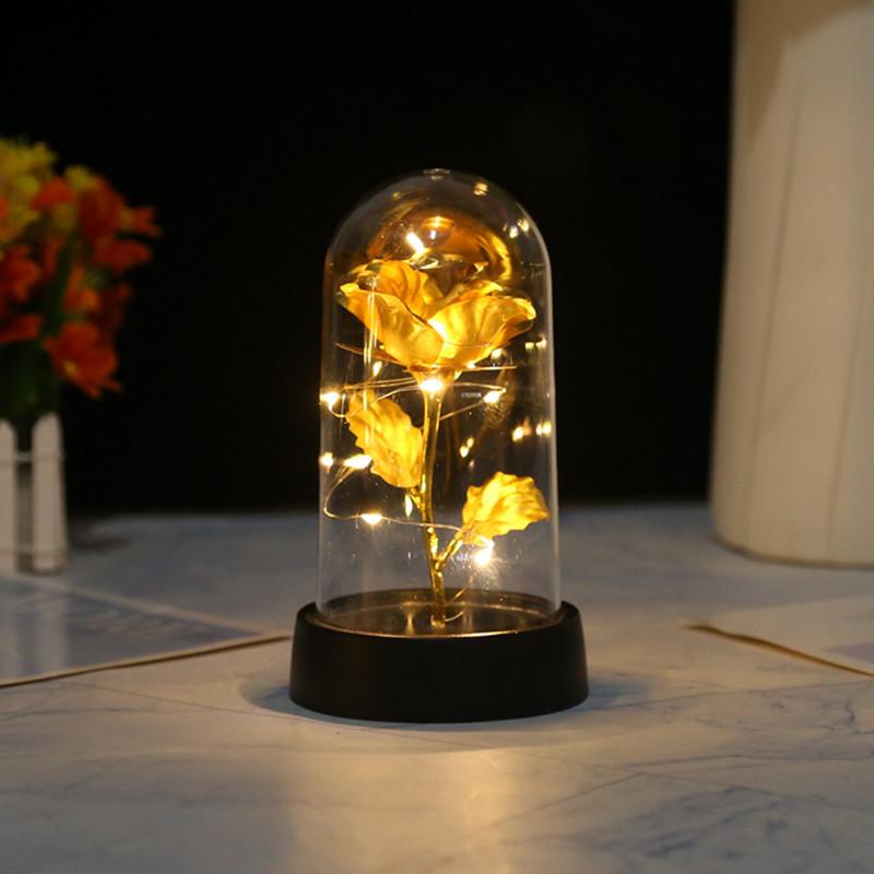 Small gold foil rose luminous led light ornament creative Christmas Valentine's Day gift night light