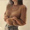 Puffy Sleeve Knit Top Women Vintage Autumn Winter Solid Sweater O Neck Loose Casual Tops Soft Chic Elegant  Pullover New