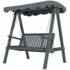 2 Seater Garden Swing Seat with Canopy, Wooden Swing Chair, Outdoor Hammock Bench for Balcony Patio Porch, Grey