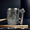 Medieval Viking Axe Mug, British Golden Lion Shield Beer Mug Stainless Steel Coffee Mug Tomahawk Beer Mug