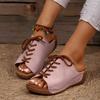 2024 Summer New Slope Heel Color Block Knitted Slippers for Women's Large Grass Knitted Lace Up Heightening Women's Thick Sole Simple Sandals