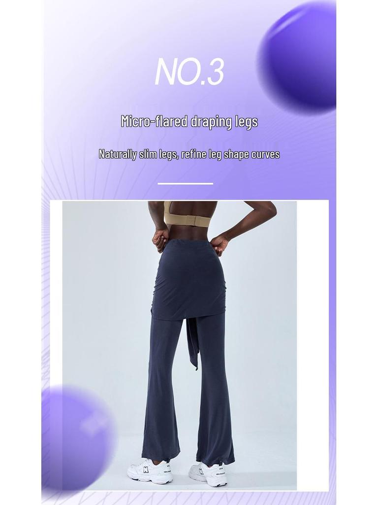 Dual-Layer Tie-Up Flare Yoga Pants - Slimming Pilates Leggings