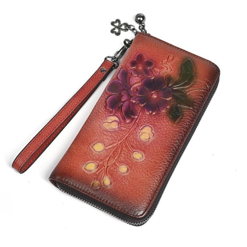 Retro Zipper Handbag Women's Small Bag Wallet Long Genuine Leather Fashionable Large-capacity Mobile Phone