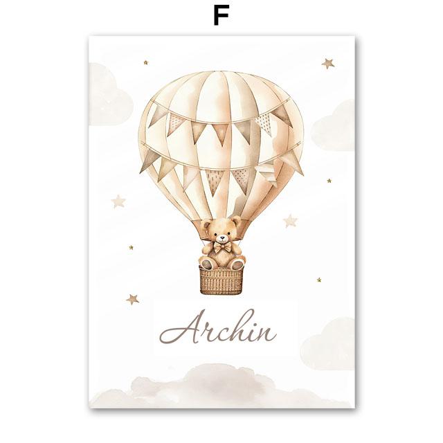 Bear Hot Air Balloon Aircraft Moon Cloud Balloon Nursery Wall Art Canvas Painting Posters & Prints Pictures Baby Kids Room Decor