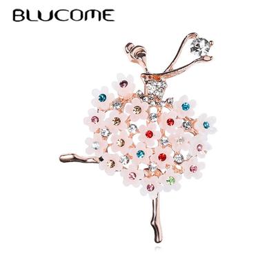 New Rhinestone Ballet Girl Brooch for Women Baroque Trendy Elegant Circle Brooch Pins Party Wedding Gifts