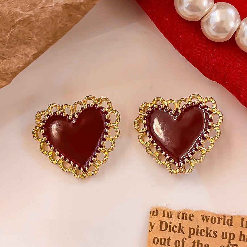 Women s Retro Red Stud Earrings: New Year 2025 Collection - Versatile, Niche Autumn/Winter Style