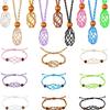 Temu Stone Net Pendant Necklace - Adjustable Handmade Woven Wood Bead Holder