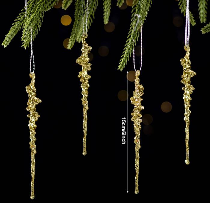 Glitter Christmas Icicle Ornaments Multicolor Xmas Tree Hanging Pendants for Home Party Holiday New Year Indoor Decor Supplies