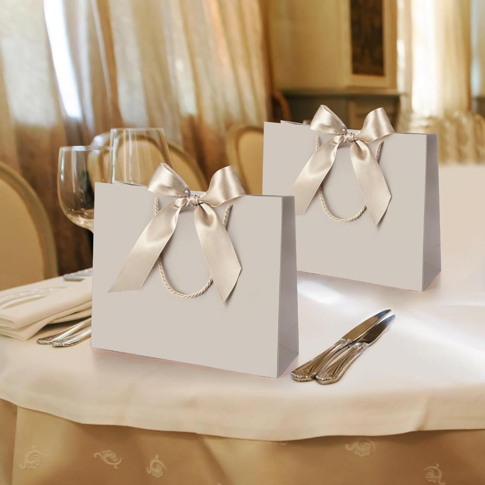10pcs Gift Bags with Handle Thank You Party Favor Bags Welcome Bags Return Gifts with Bow Ribbon Shopping Bag Tote Bags Gift Wrap Bag