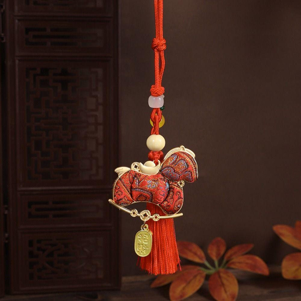 Satin New Year Horse Pendant Chinese Style Car Hanging Ornaments Festive Accessory