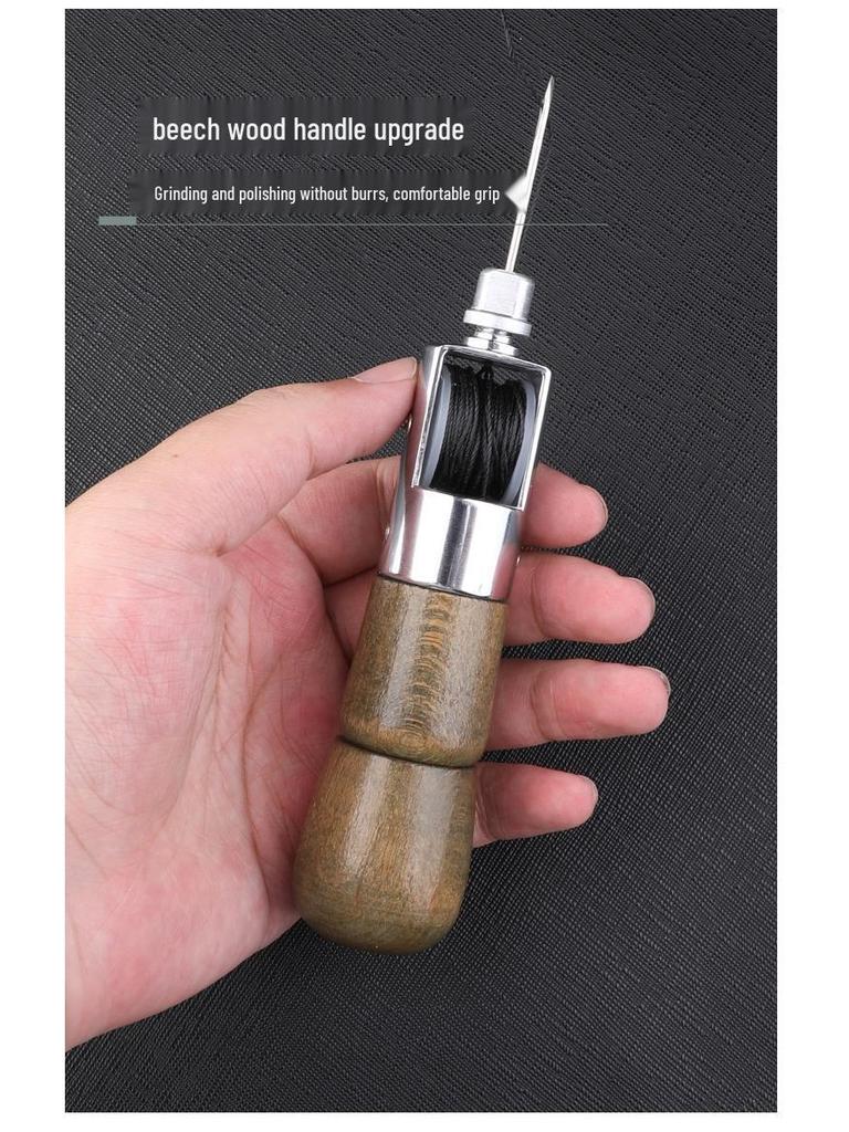 Hand-Stitched Cowhide Leather Sewing Tool Kit: Needle, Awl, Punch for Shoe Repair and Binding