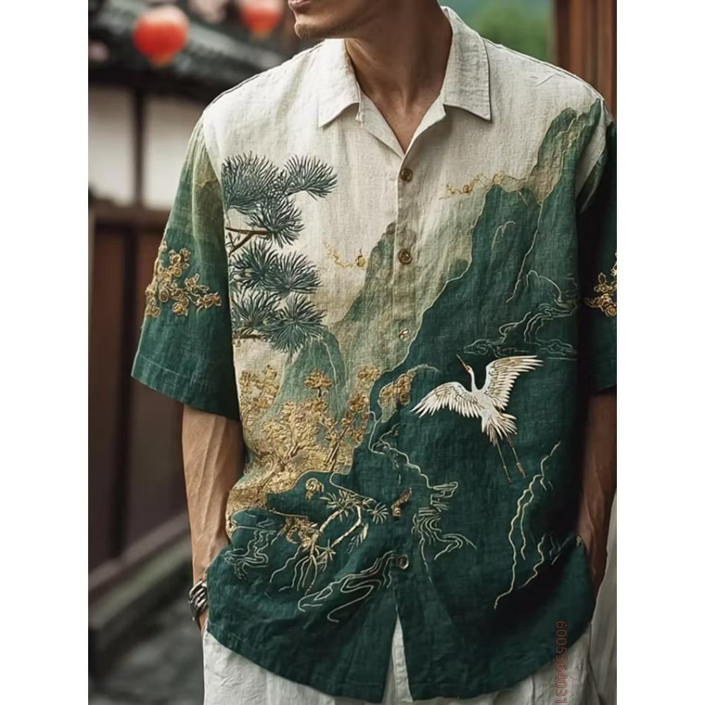 Men's Short Sleeved Shirt, Cat Noodle Printed Top, Versatile for Daily Commuting and Travel, Fashionable and Casual Loose Shirt