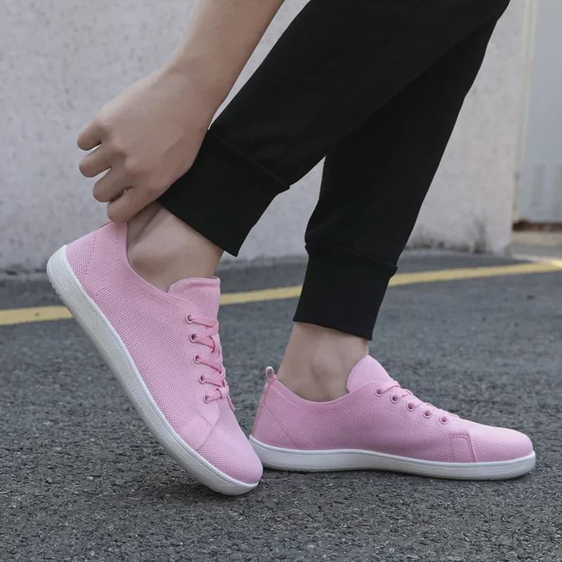 Breathable Wide-Toed Casual Hiking Shoes – Soft-Soled, Flat Design, Flying Woven Style for Couples and Fitness.