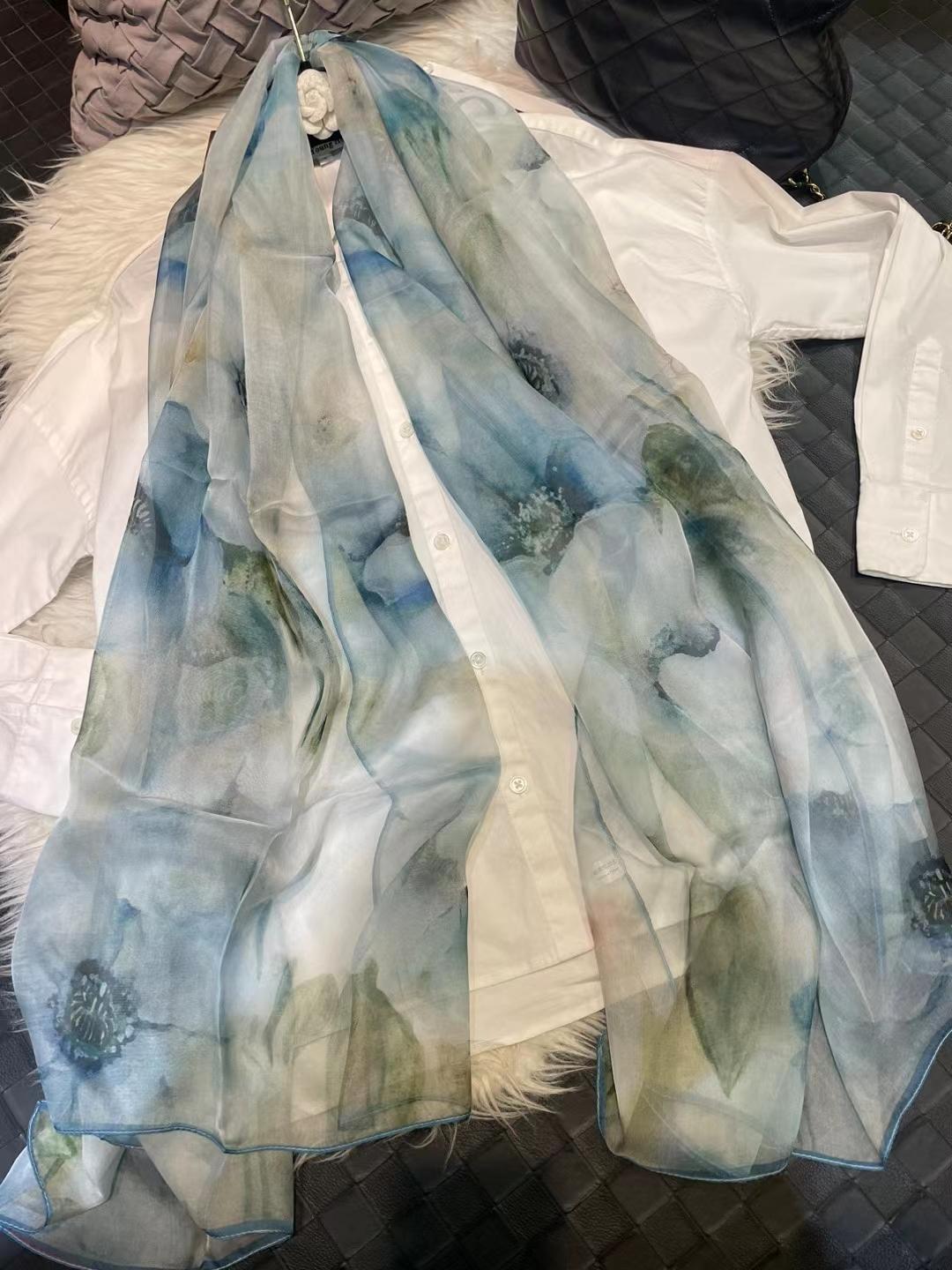 

Bysifa| New Chiffon Silk Scarf White Blue Ladies 100% Silk Long Scarves Foulard Spring Summer Fashion Scarves Shawls