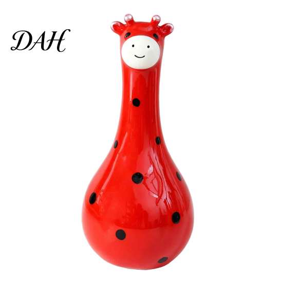 Cute Animal Shaped Floral Container Polka Dot Giraffe Vase, Hand-painted Resin Flower Creative Big-mouthed Fun Gift for Housewarming Holder