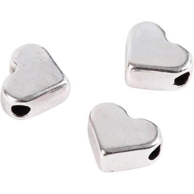 Silver Metal Heart Beads - 5.5 X 7 Mm - 3 Pcs