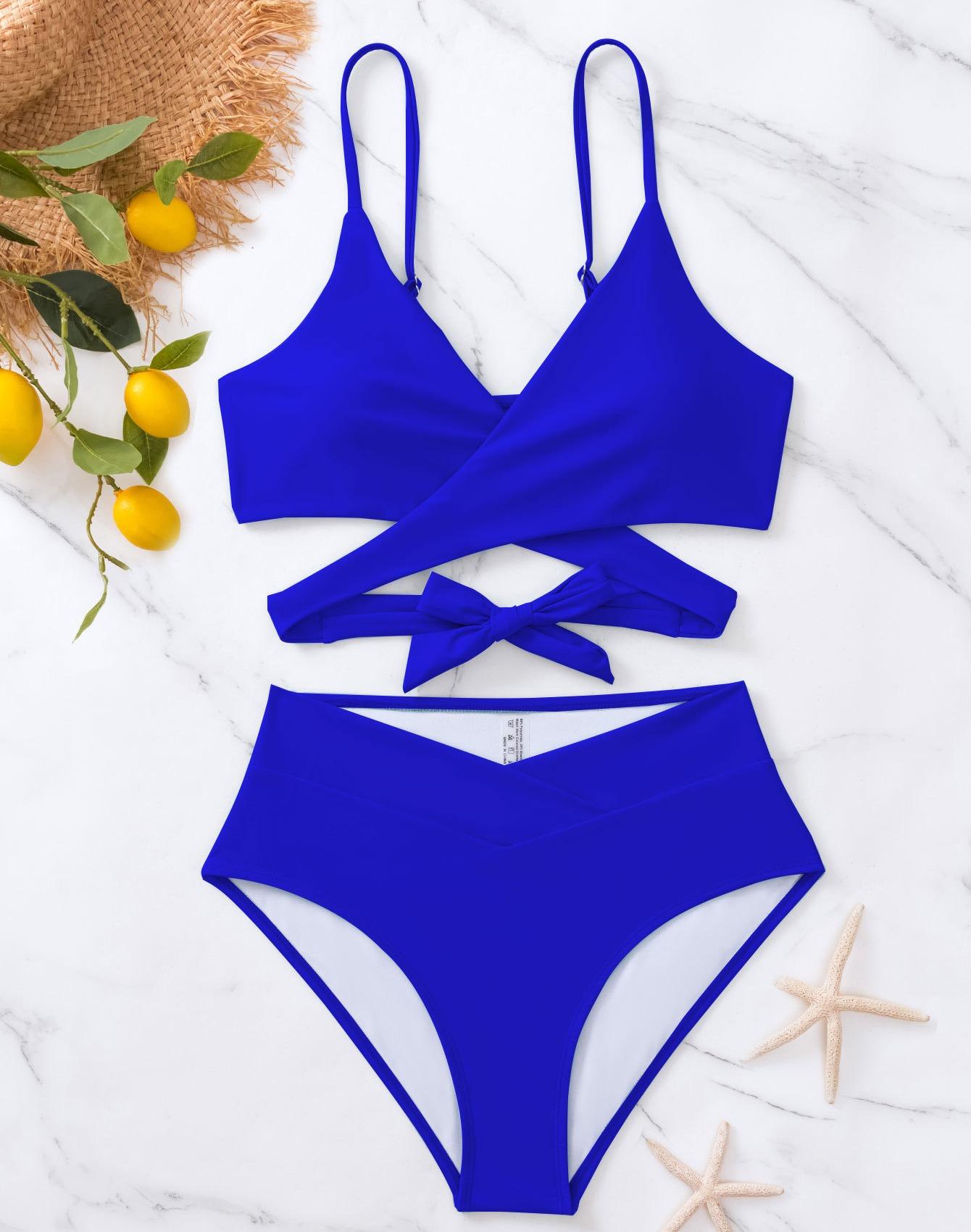 

Женский купальник, однотонный, с v-образным вырезом, сексуальный, с завязками на спине, с высокой талией, бикини, пляжная одежда, купальные костюмы, разноцветный L синий