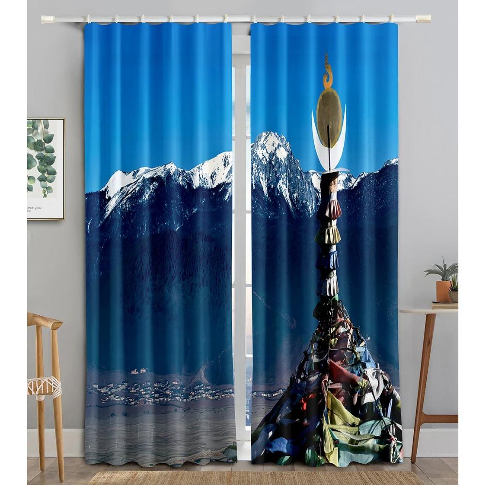 Shangri-la Snowy Mountain Landscape Blackout Window Panel Curtain designed for Living Room Space Bedroom Bathroom Kicthen Door Cupboard Decor Hooks