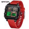 SANDA 6210 Men's Electronic Watch Square Multifunctional Temperature Date TPU Strap Digital Display Wrist Watches for Male