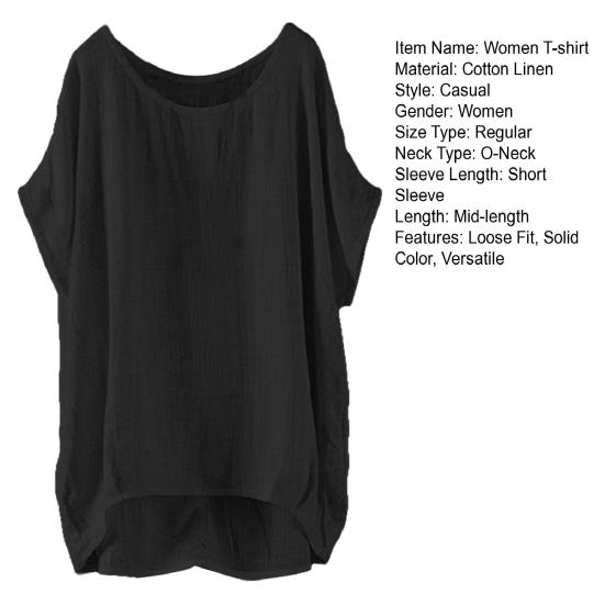 Women T-shirt Round Neck Short Sleeve Loose Fit Pullover Tops Pure Color Summer Casual Tops Daily Wear