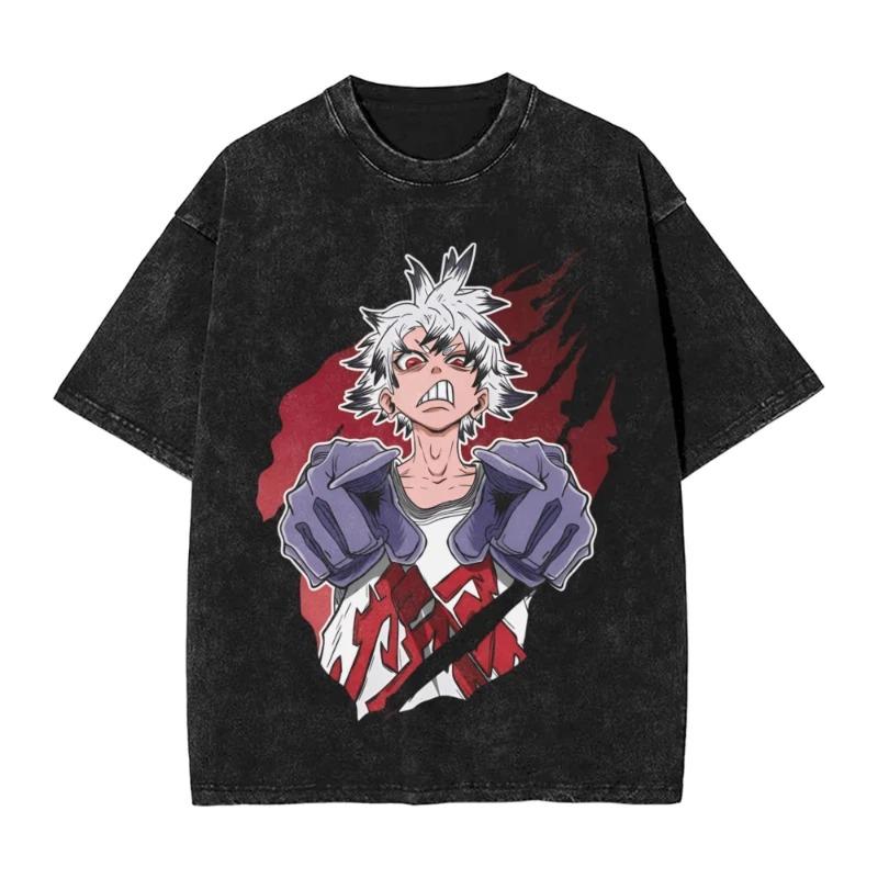 Gachiakuta Gewaschenes T-Shirt Unisex Oversized YK Kurzarm Lässig Baumwolle T-Shirt Strand O-Ausschnitt Locker Unisex Damen Kleidung Oberteil Tee
