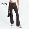 Women Pants Mid-rise Elastic Waist Adjustable Side Drawstring Long Trousers Solid Color Skinny Flared Pants Daily Wear