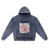 DTG Print Knitted Denim Zip-Up Hoodie Money Brother Print Zipper Hoodies  