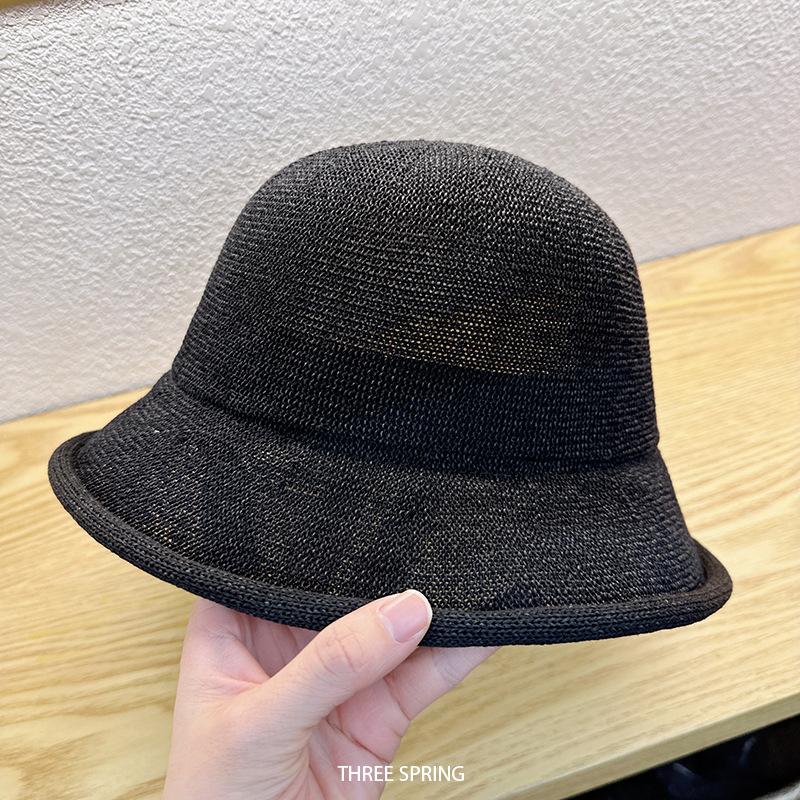 Koreanischer Stil Frühes Frühjahr Japanisches Papier Eimerhut Damen Lässig Gestrickt Aufgerollter Rand Beckenhut Sonnenschutz Visierhut