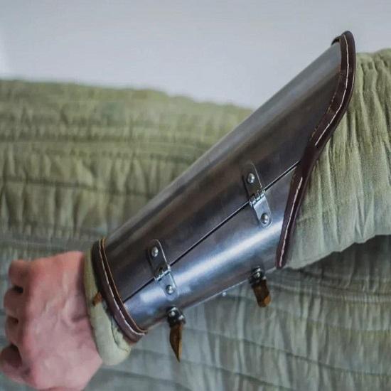 Authentic Medieval-Style Halloween Costume Arm Bracers Crafted from Steel and Leather  Durable LARP Armor for Cosplay, Renaissance Fairs