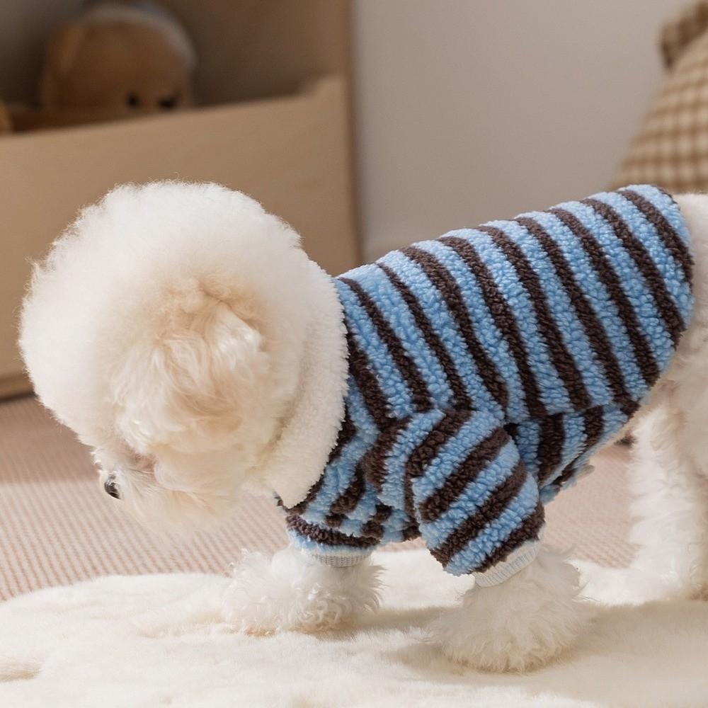 Thick Warm Dog Striped Hoodie Windproof Dog Pullover Casual Pet Overalls  Walking Outdoor