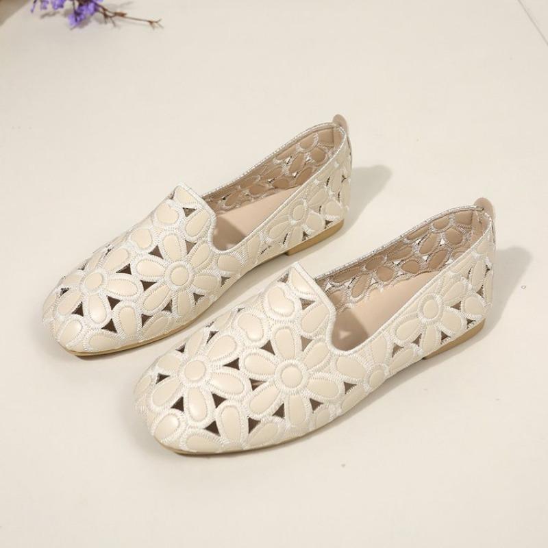 Fashion Square Toe Summer Shoes for Women Embroidery Designer Shoes Soft Slipon Loafers Moccasin Leisure Women's Ballet Flats